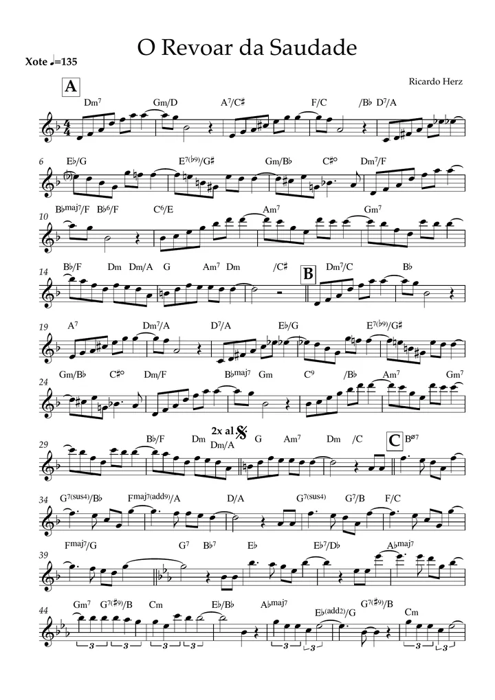 Primeira página da partitura O Revoar da Saudade