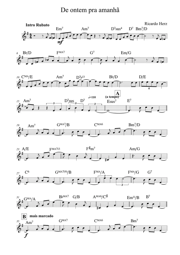 Primeira página da partitura De Ontem pra Amanhã