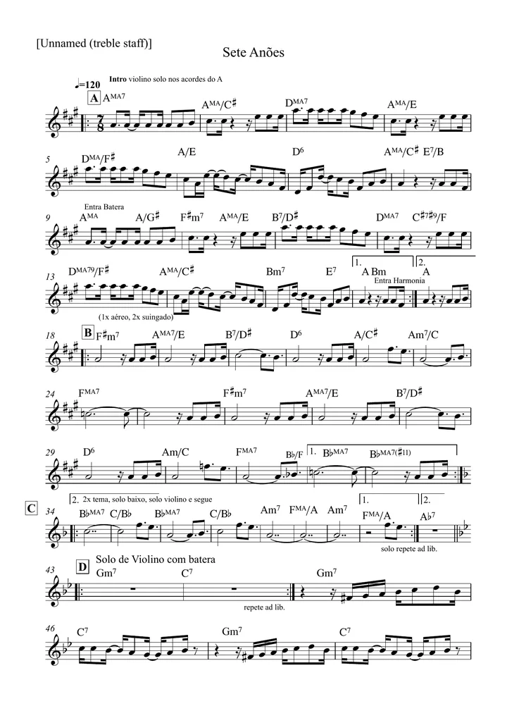 Primeira página da partitura Sete Anões