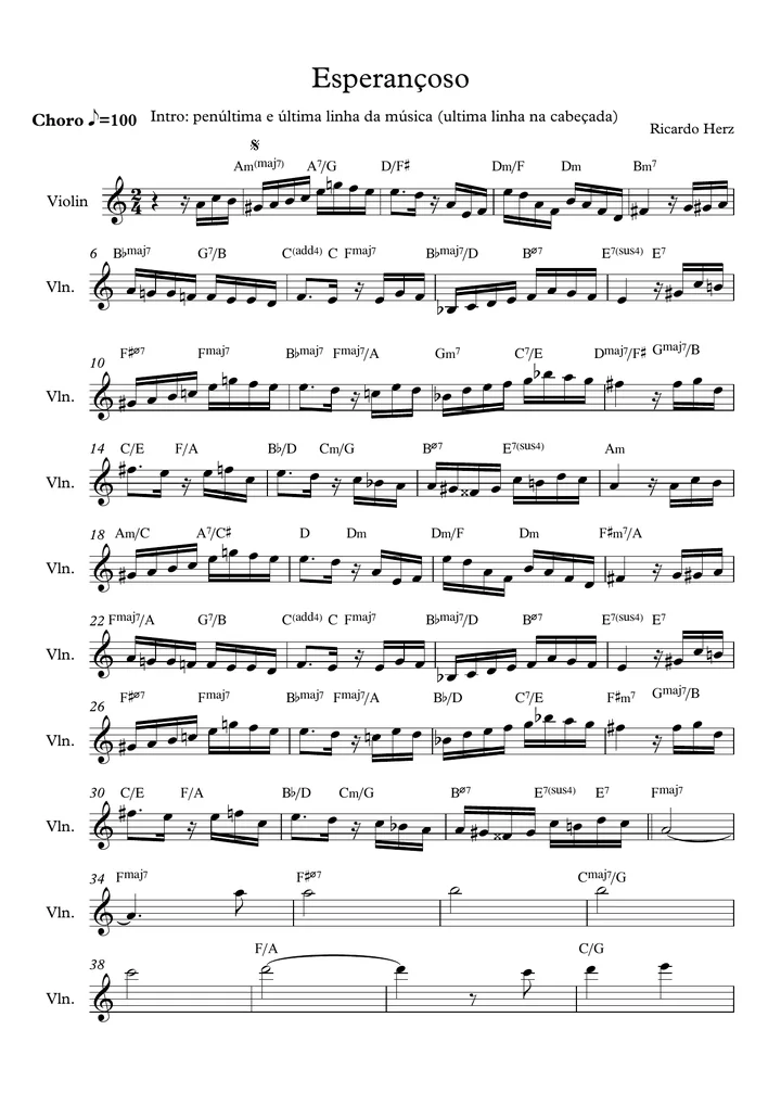 Primeira página da partitura Esperançoso
