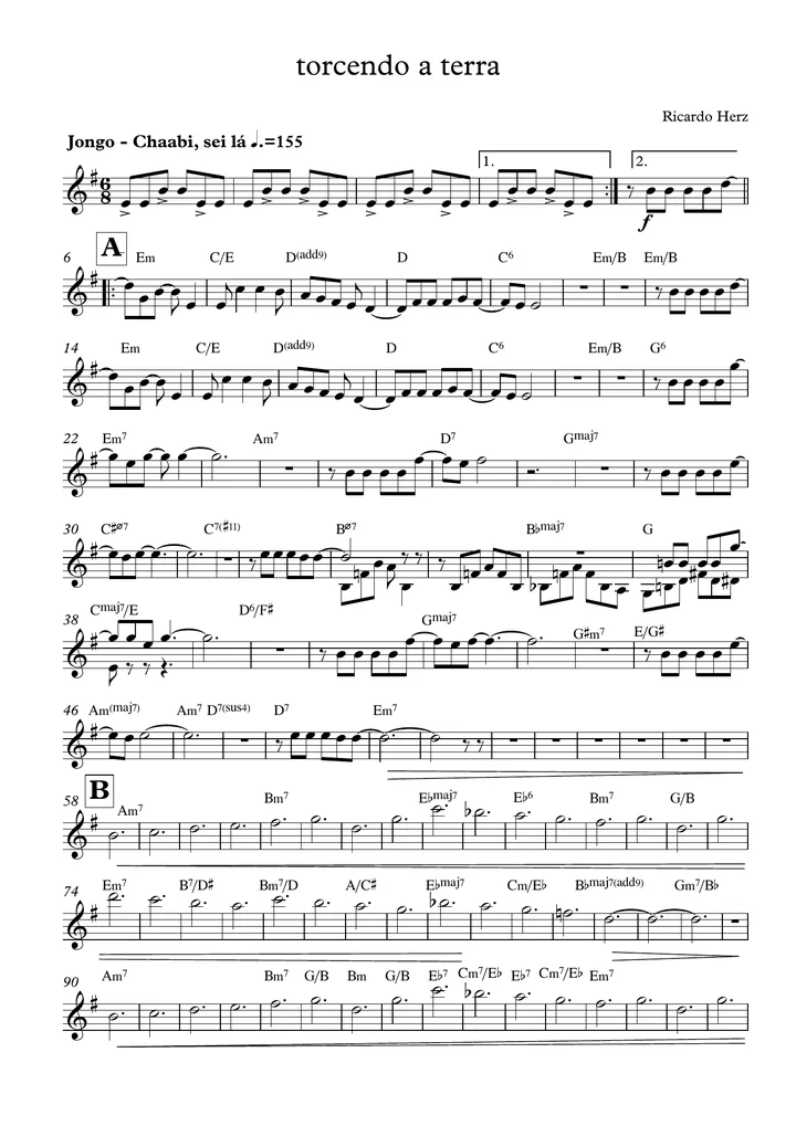 Primeira página da partitura Torcendo a Terra