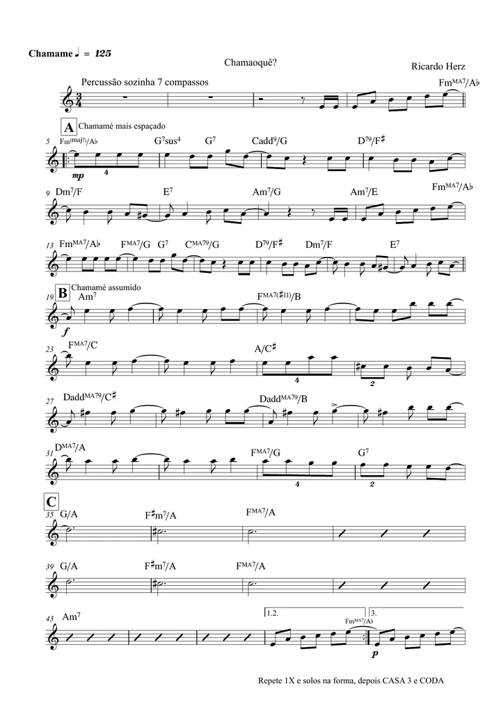 Primeira página da partitura Chama o Quê?
