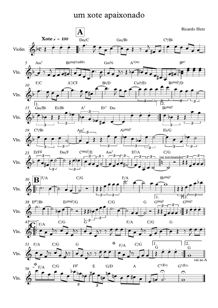 Primeira página da partitura Um Xote Apaixonado