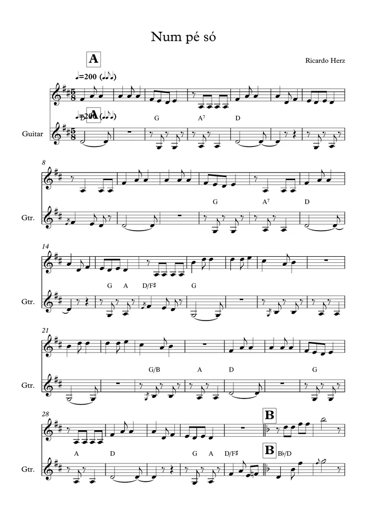 Primeira página da partitura Num Pé Só