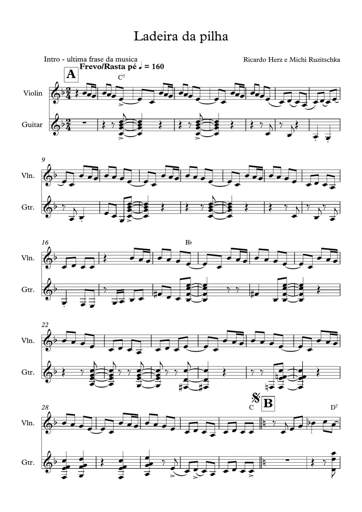Primeira página da partitura Ladeira da Pilha