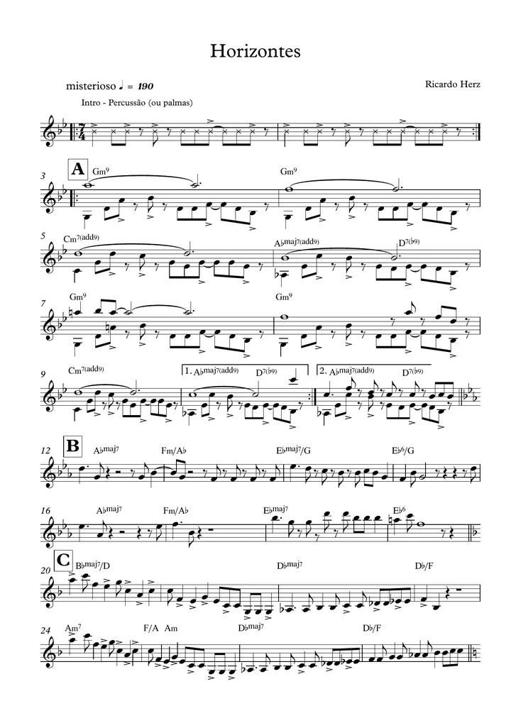 Primeira página da partitura Horizontes