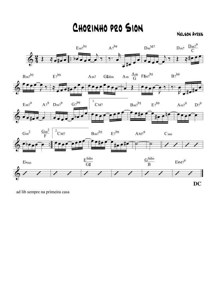 Primeira página da partitura Chorinho pro Sion