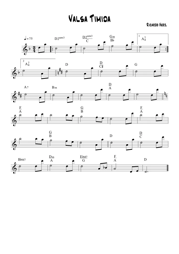 Primeira página da partitura Valsa Tímida