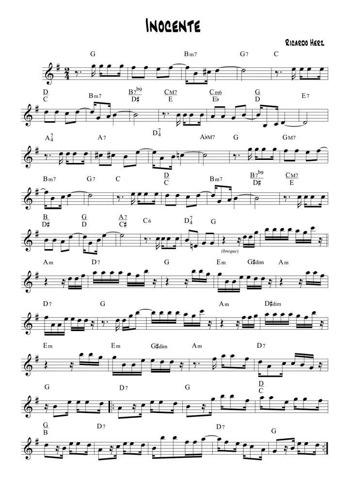 Primeira página da partitura Inocente