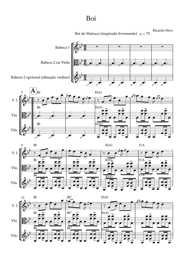 Primeira página da partitura Boi