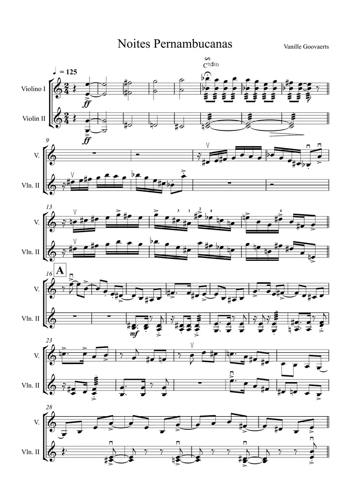 Primeira página da partitura Noites Pernambucanas