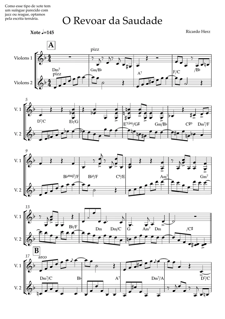 Primeira página da partitura O Revoar da Saudade