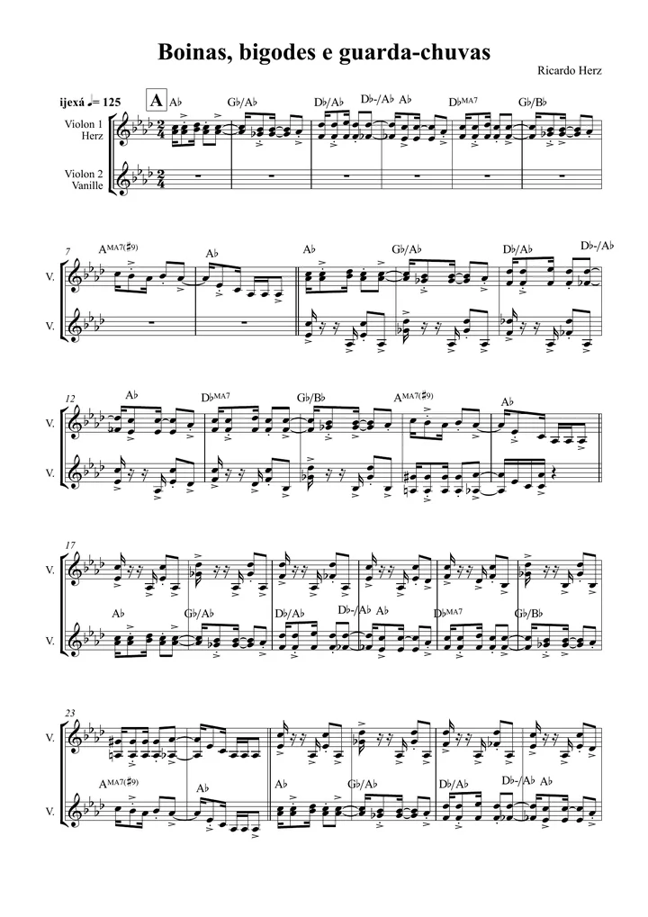 Primeira página da partitura Boinas, bigodes e guarda-chuvas