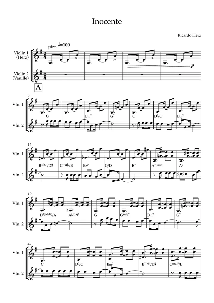 Primeira página da partitura Inocente
