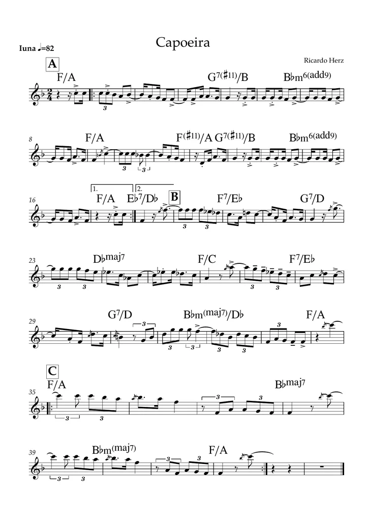 Primeira página da partitura Capoeira