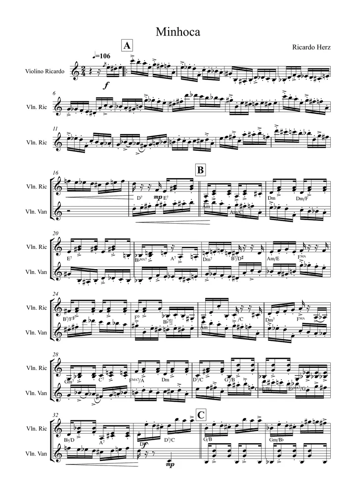 Primeira página da partitura Minhoca