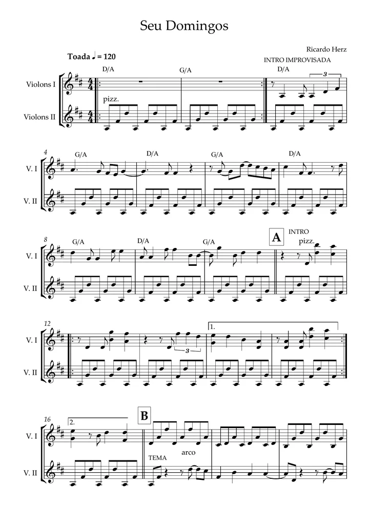 Primeira página da partitura Seu Domingos