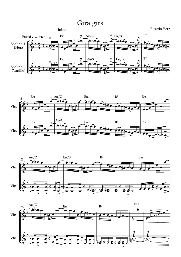 Primeira página da partitura Gira Gira