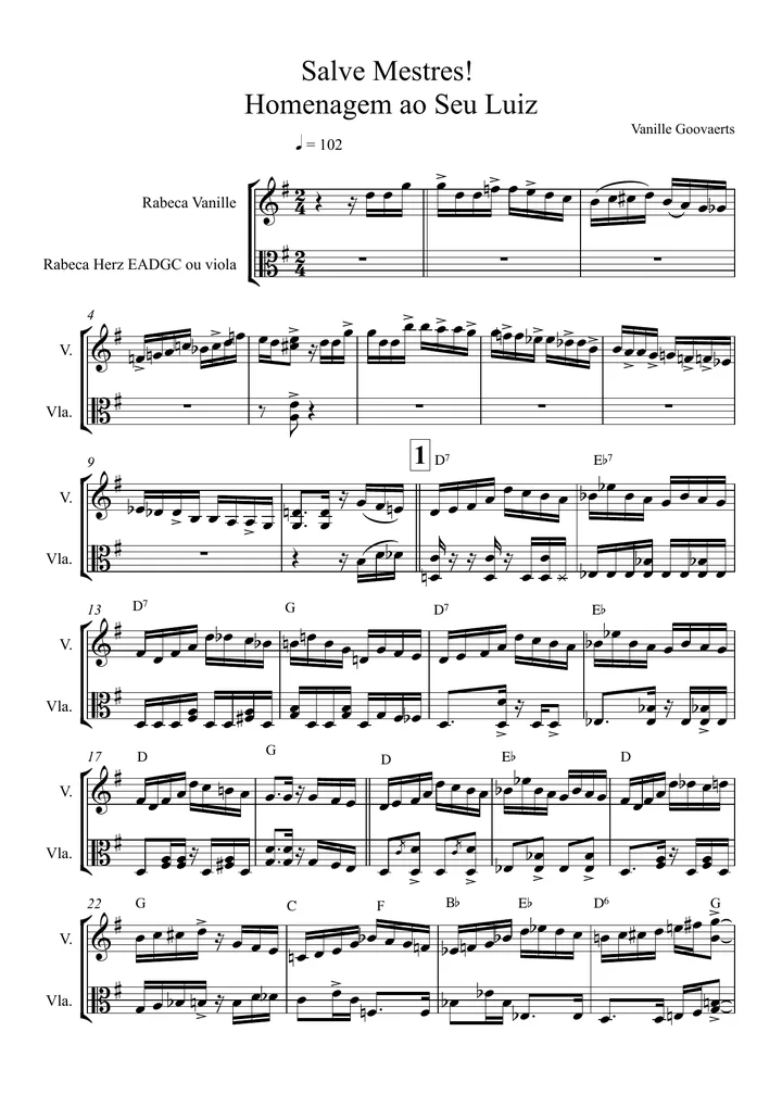 Primeira página da partitura Salve Mestres! — Homenagem ao Seu Luiz